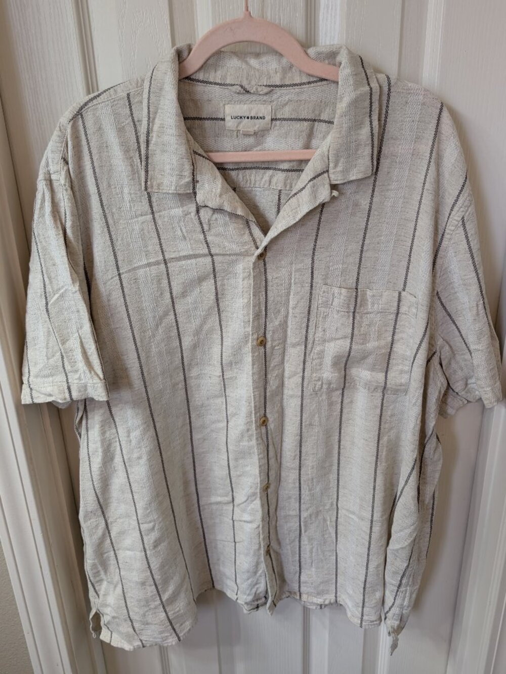 Lucky Brand Cream Linen Stripe Beach Shirt Size XXL
